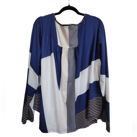 3XL Multicolor Print 3/4 Button Down Long Sleeve Tunic - Picture 2 of 6